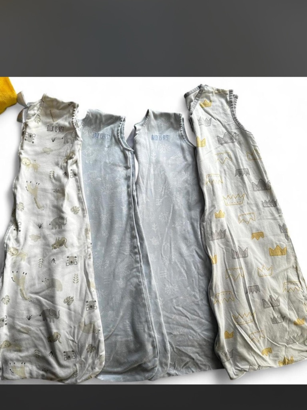 6 Neutral Baby Sleep Sacks - Gray & Cream Animal and Crown Prints